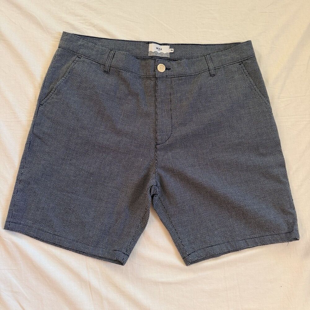 Wax London Men’s Textured Cotton Shorts Blue White Patterned Made Portugal Sz 38 - Picture 2 of 12